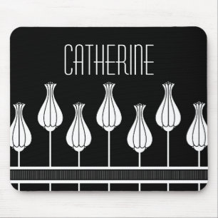 Alfombrilla De Ratón Mousepad floral en blanco y negro
