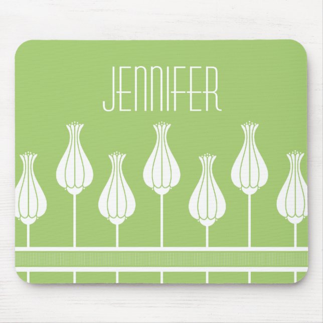 Alfombrilla De Ratón Mousepad floral Lime Green Art Deco (Frente)