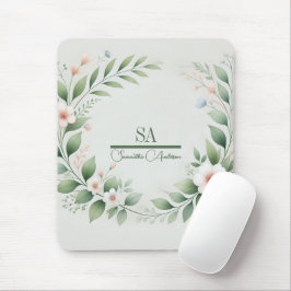 Alfombrilla De Ratón Mousepad floral minimalista | Monograma personaliz