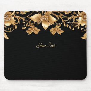 Alfombrilla De Ratón Mousepad floral ornato dorado negro