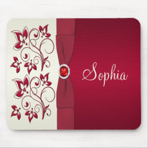 Alfombrilla De Ratón Mousepad floral rojo e marfil