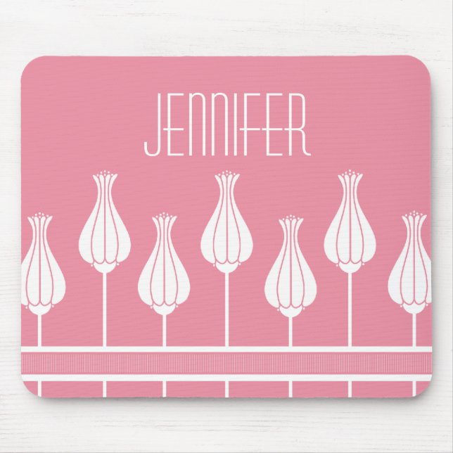 Alfombrilla De Ratón Mousepad floral rosa Art Deco (Frente)