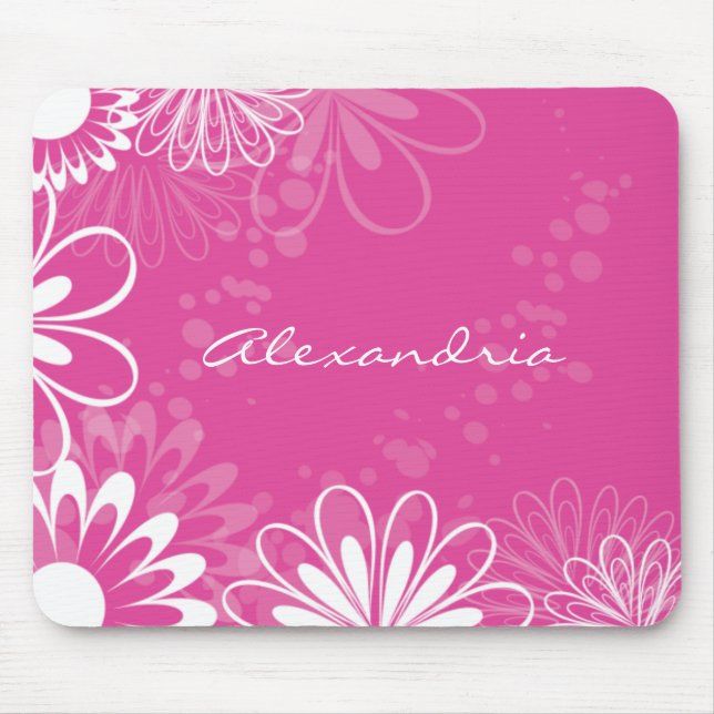 Alfombrilla De Ratón Mousepad floral rosado y blanco brillante (Frente)