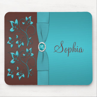 Alfombrilla De Ratón Mousepad floral verde azulado y marrón