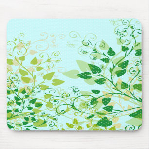 Alfombrilla De Ratón Mousepad floral verde de la primavera