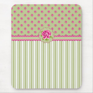 Alfombrilla De Ratón Mousepad floral verde y rosado