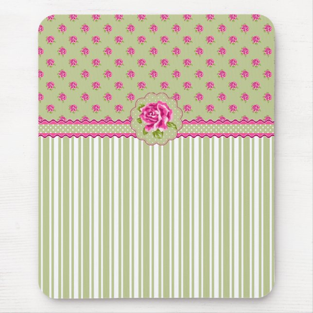 Alfombrilla De Ratón Mousepad floral verde y rosado (Frente)