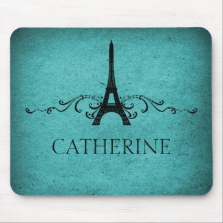 Alfombrilla De Ratón Mousepad floreciente francés vintage, Verde azulad