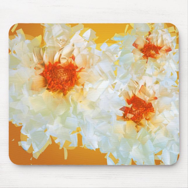 Alfombrilla De Ratón Mousepad Flores Naranja blanco Cubist (Frente)