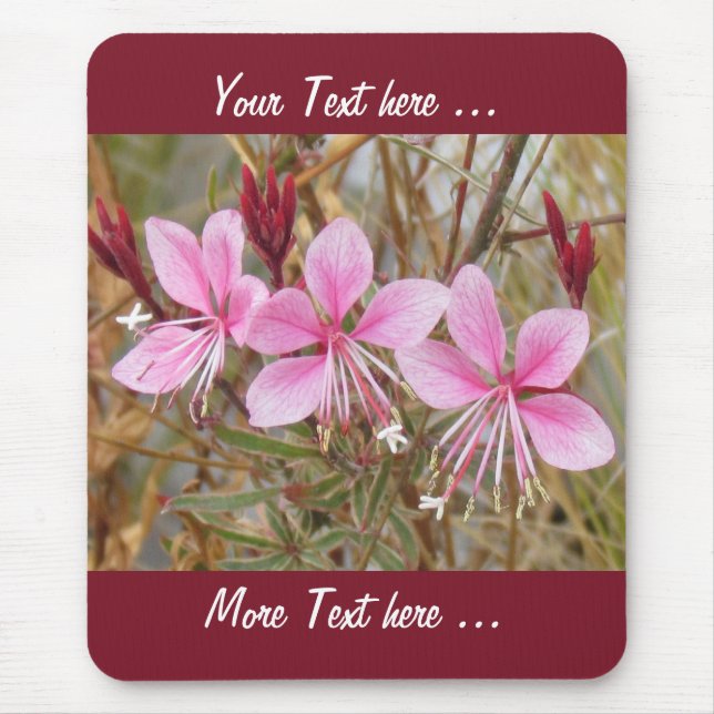 Alfombrilla De Ratón Mousepad - Flores rosas con texto (Frente)