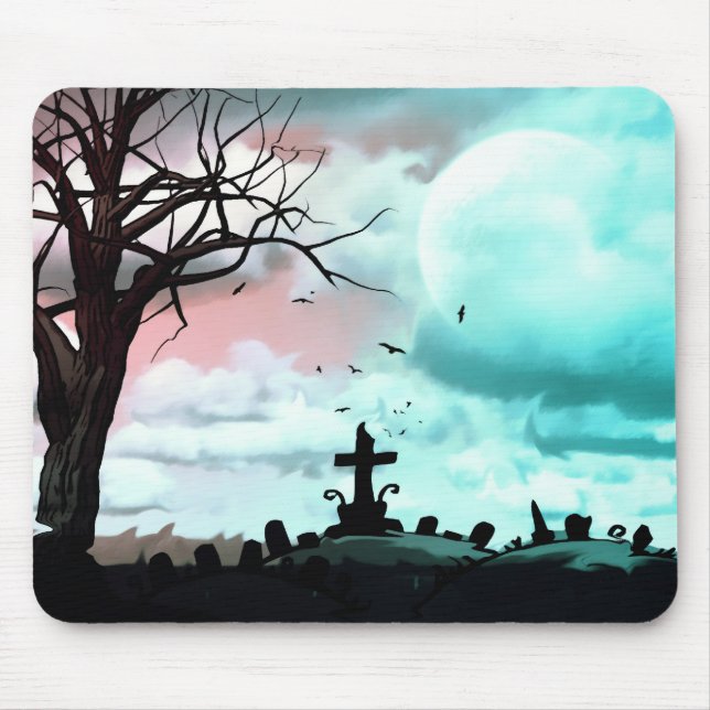 Alfombrilla De Ratón Mousepad Gótico de cementerio de la luna llena (Frente)