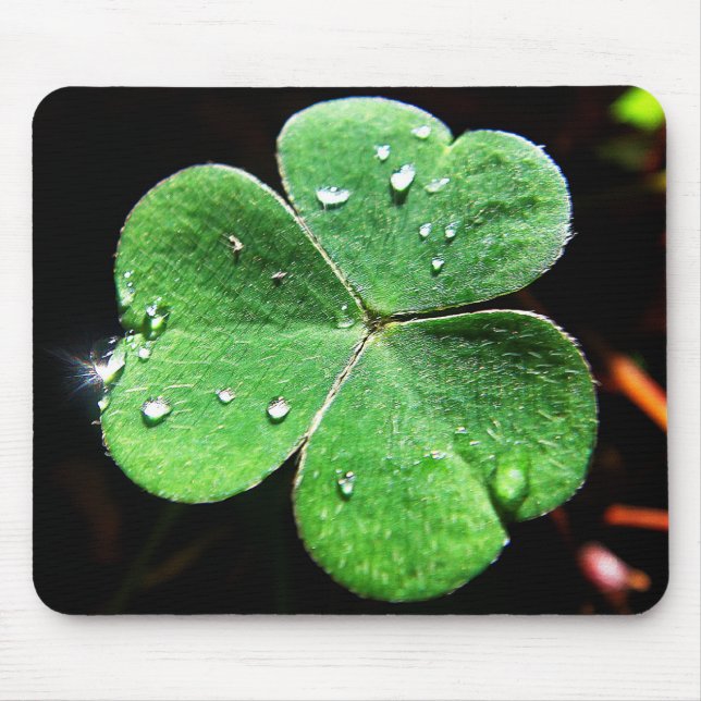 Alfombrilla De Ratón Mousepad grünes Kleeblatt mit Wassertropfen (Frente)