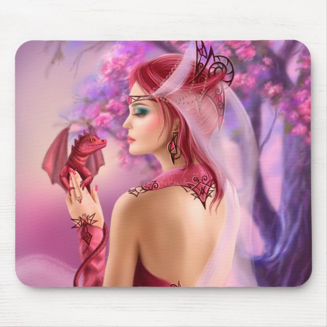 Alfombrilla De Ratón Mousepad Hermosa fantasía mujer reina y dragón (Frente)