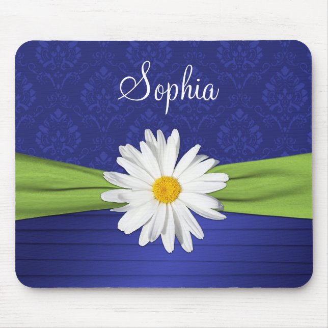 Alfombrilla De Ratón Mousepad limón, blanco y real azul damasco (Frente)