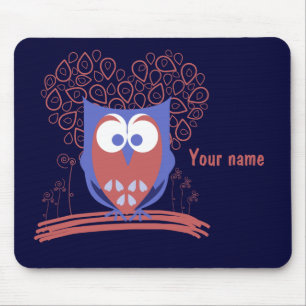 Alfombrilla De Ratón Mousepad lindo caprichoso rojo y azul del búho