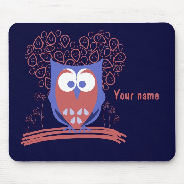 Alfombrilla De Ratón Mousepad lindo caprichoso rojo y azul del búho (Frente)