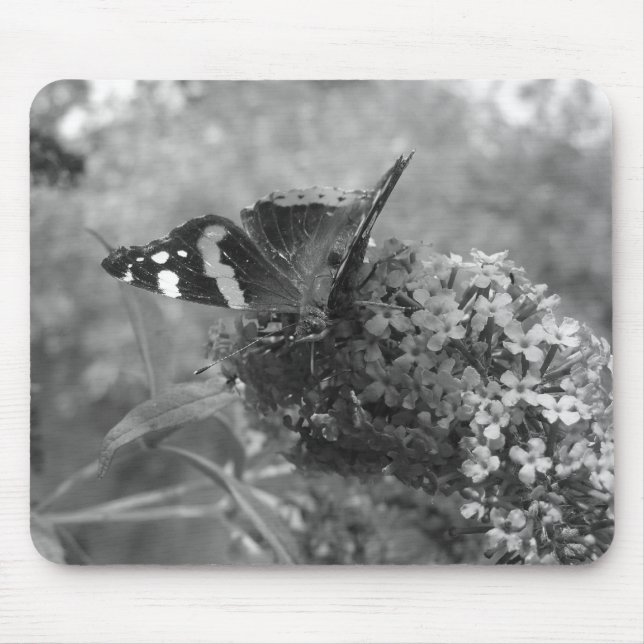 Alfombrilla De Ratón Mousepad - Mariposa almirante en blanco y negro (Frente)