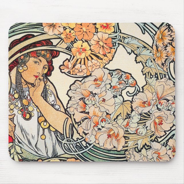 Alfombrilla De Ratón Mousepad: Mucha - Lenguaje de las flores (Frente)