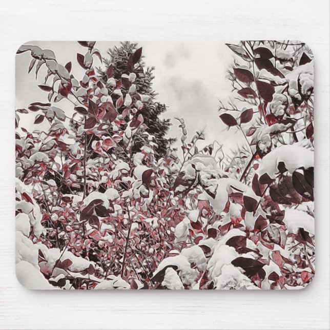 Alfombrilla De Ratón Mousepad Nieve Fresca Sobre Hojas Rojas (Frente)