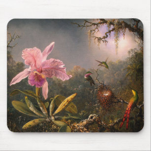 Alfombrilla De Ratón Mousepad: Orquídea de Cattleya y tres colibríes