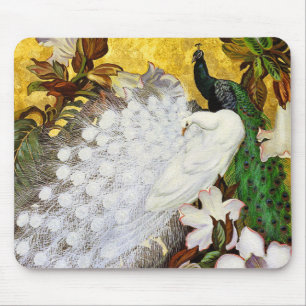 Alfombrilla De Ratón Mousepad: Pavos reales blancos y azules