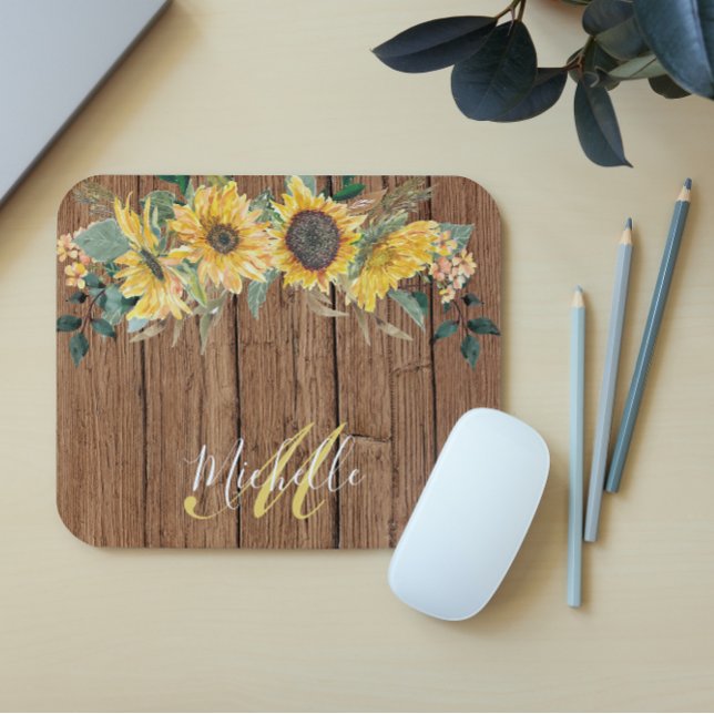 Alfombrilla De Ratón Mousepad Personalizado Acuarela Girasol Madera Rús (Subido por el creador)