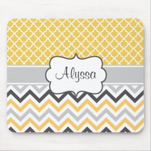 Alfombrilla De Ratón Mousepad personalizado Chevron gris amarillo