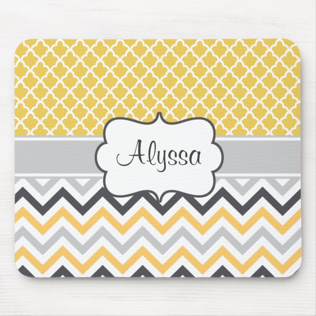 Alfombrilla De Ratón Mousepad personalizado Chevron gris amarillo (Frente)