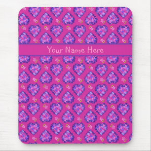 Alfombrilla De Ratón Mousepad personalizado, Corazones y Flores Magenta