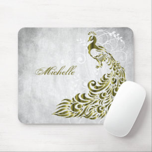 Alfombrilla De Ratón Mousepad personalizado de pavo real de oro