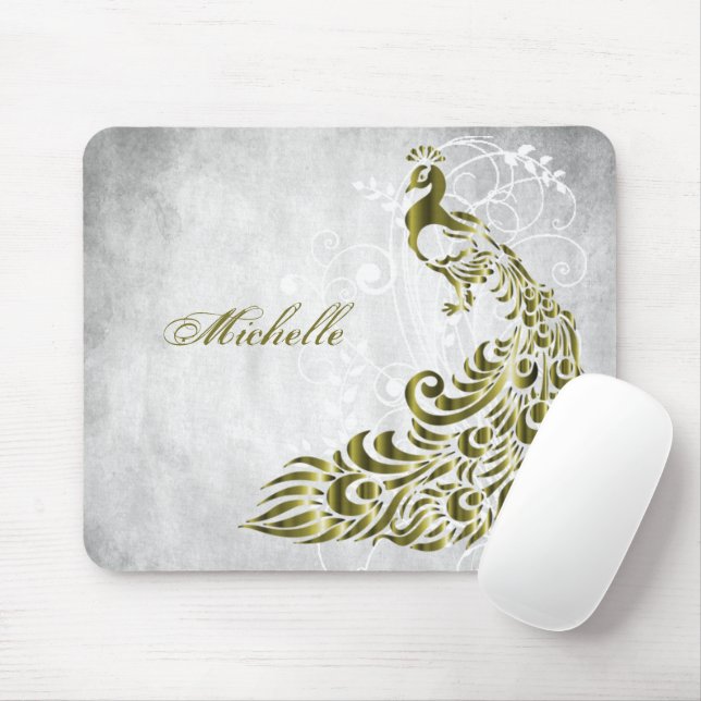 Alfombrilla De Ratón Mousepad personalizado de pavo real de oro (Con ratón)