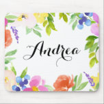 Alfombrilla De Ratón Mousepad personalizado de primavera acuarela<br><div class="desc">Un peculiar y elegante tabique floral con coloridas flores acuáticas y follaje. Personalice agregando su nombre. Este tabique floral será un acento perfecto para su escritorio. Los elementos coincidentes están disponibles.</div>