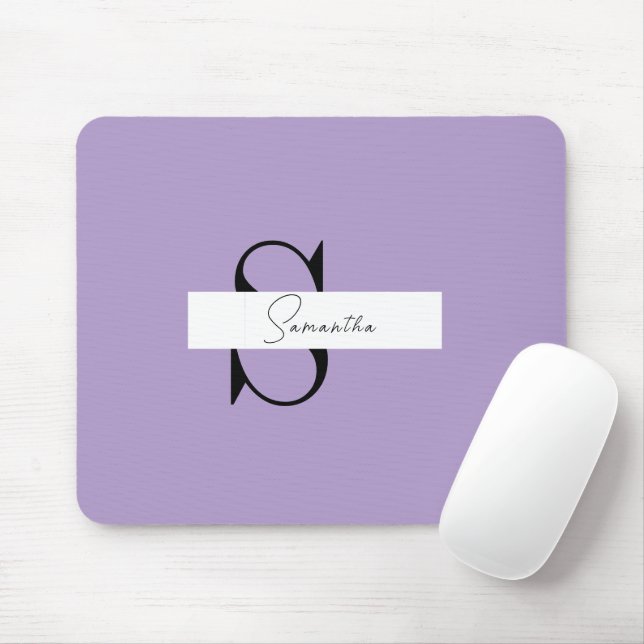 Alfombrilla De Ratón Mousepad púrpura personalizado con nombre y inicia (Con ratón)