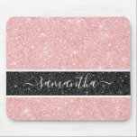 Alfombrilla De Ratón Mousepad, Purpurina rosado Girly<br><div class="desc">Una elegante almohadilla de ratón purpurina rosa con una banda purpurina negra. Personalízalo con tu nombre,  diseñado para ti por Blackberry Boulevard.</div>