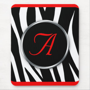 Alfombrilla De Ratón Mousepad rojo del monograma del estampado de zebra