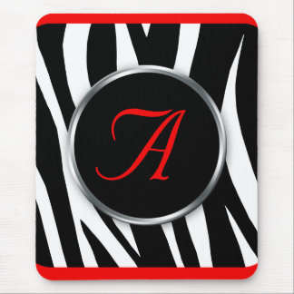Alfombrilla De Ratón Mousepad rojo del monograma del estampado de zebra