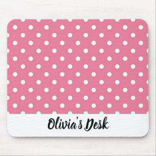Alfombrilla De Ratón Mousepad rosa con puntos de Polka blanco