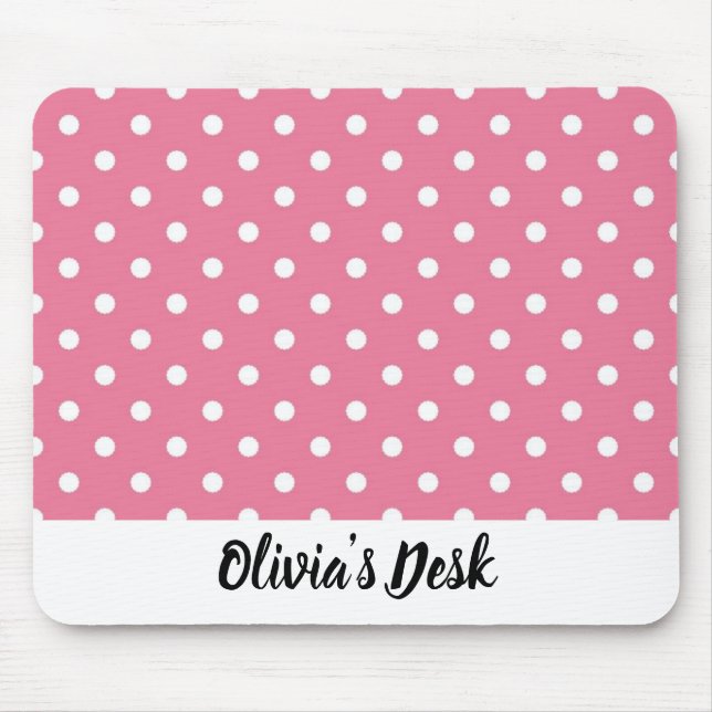 Alfombrilla De Ratón Mousepad rosa con puntos de Polka blanco (Frente)