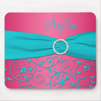 Alfombrilla De Ratón Mousepad rosa y Aqua Damask