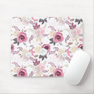 Alfombrilla De Ratón Mousepad, Rosas rosados y crema