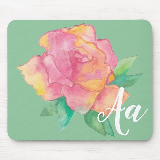 Alfombrilla De Ratón Mousepad "Sketch de flor/acuarela de PINK" (Frente)