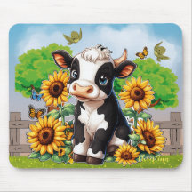 Mousepad, una vaca y un Personalizado de girasoles
