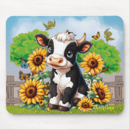 Alfombrilla De Ratón Mousepad, una vaca y un Personalizado de girasoles