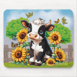 Alfombrilla De Ratón Mousepad, una vaca y un Personalizado de girasoles