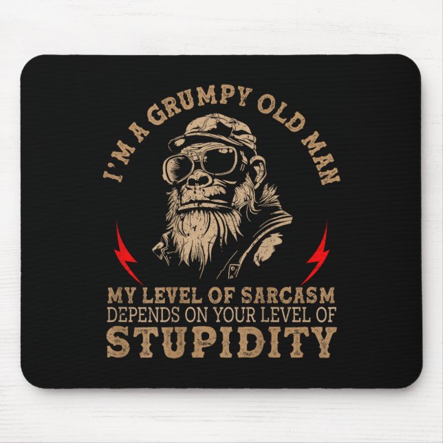 Alfombrilla De Ratón Mpy Old Man - My Level Of Sarcasm Funny Monkey (on (Frente)