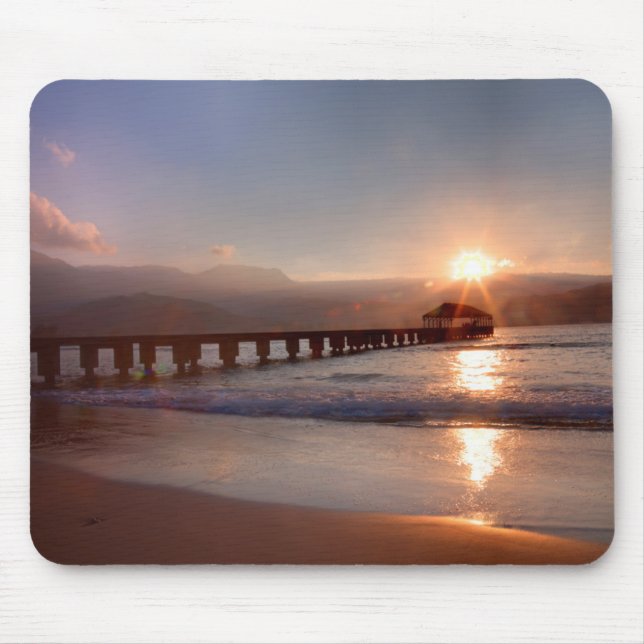Alfombrilla De Ratón Muelle de playa al atardecer, Hawái (Frente)