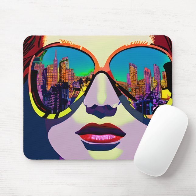 Alfombrilla De Ratón Mujer abstracta con gafas de sol con reflejo de la (Con ratón)