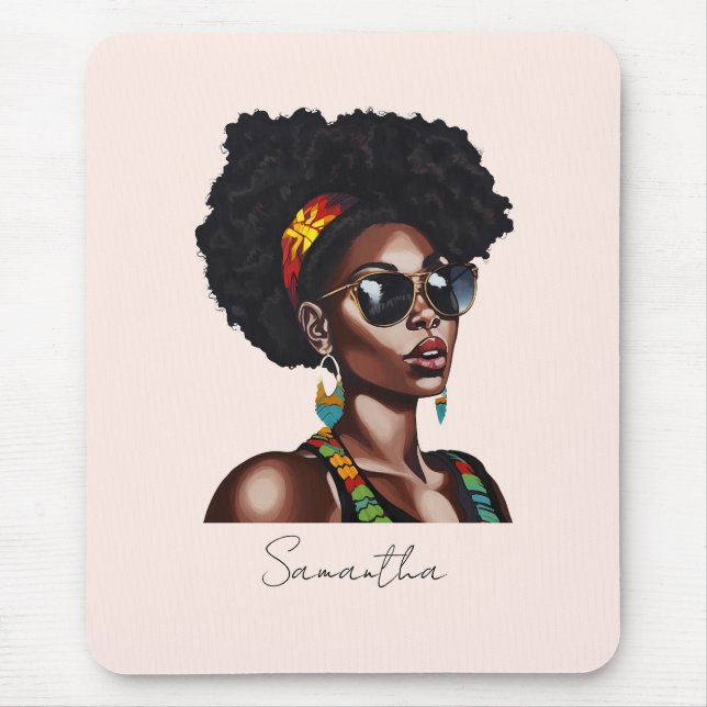 Alfombrilla De Ratón Mujer afroamericana con gafas de sol de Moda (Frente)