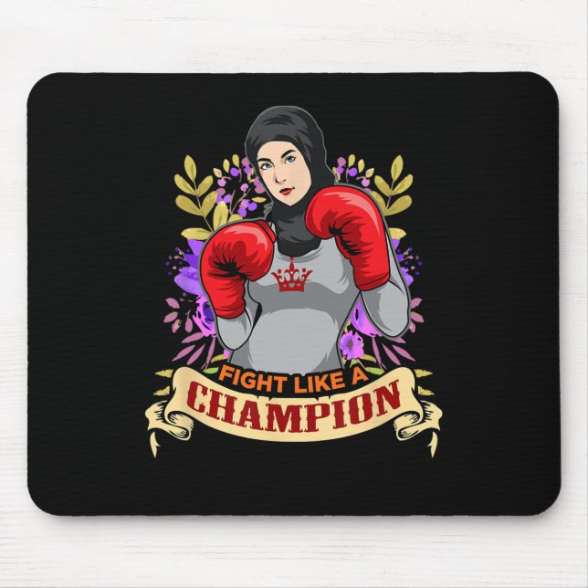 Alfombrilla De Ratón Mujer Árabe Empoderada con Hiyab Boxeo Kickboxing  (Frente)