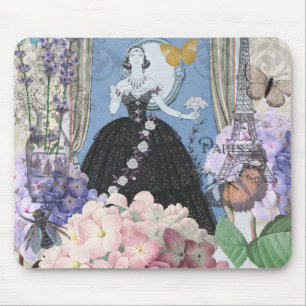 Alfombrilla De Ratón Mujer azul elegante vestido floral de fantasía